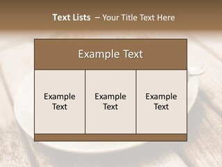 A Cup Of Coffee On A Saucer On A Wooden Table PowerPoint Template