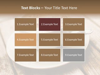 A Cup Of Coffee On A Saucer On A Wooden Table PowerPoint Template