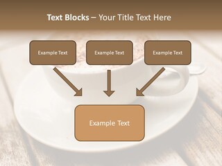 A Cup Of Coffee On A Saucer On A Wooden Table PowerPoint Template