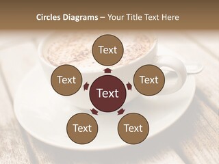 A Cup Of Coffee On A Saucer On A Wooden Table PowerPoint Template