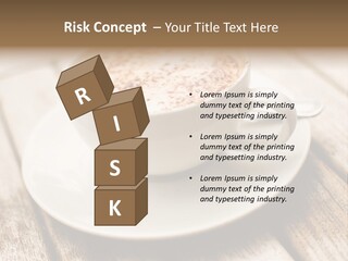 A Cup Of Coffee On A Saucer On A Wooden Table PowerPoint Template