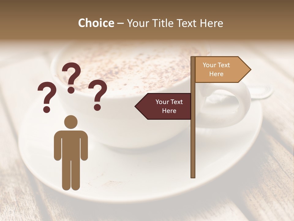 A Cup Of Coffee On A Saucer On A Wooden Table PowerPoint Template