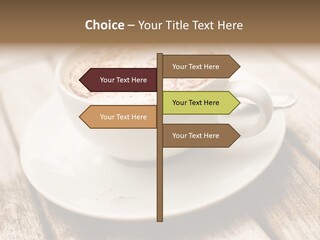 A Cup Of Coffee On A Saucer On A Wooden Table PowerPoint Template