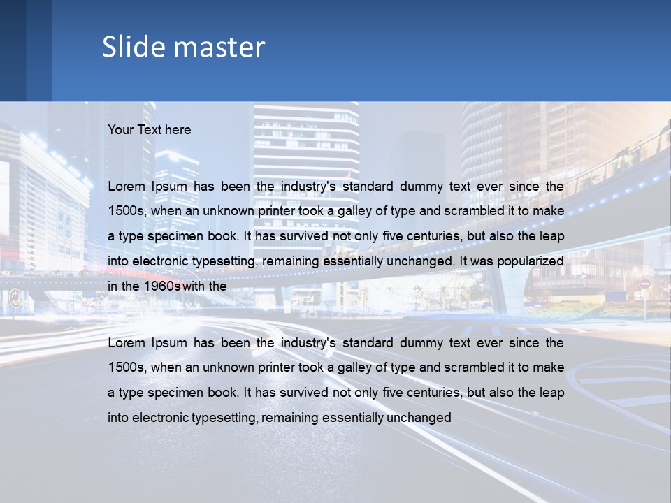 A City Street At Night With A Bridge Over It PowerPoint Template