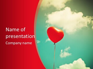 A Red Balloon Floating In The Air With Clouds In The Background PowerPoint Template