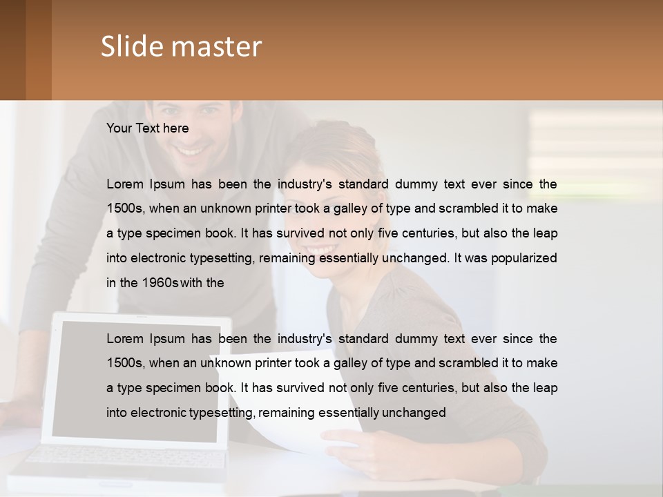 A Man And A Woman Looking At A Laptop Screen PowerPoint Template