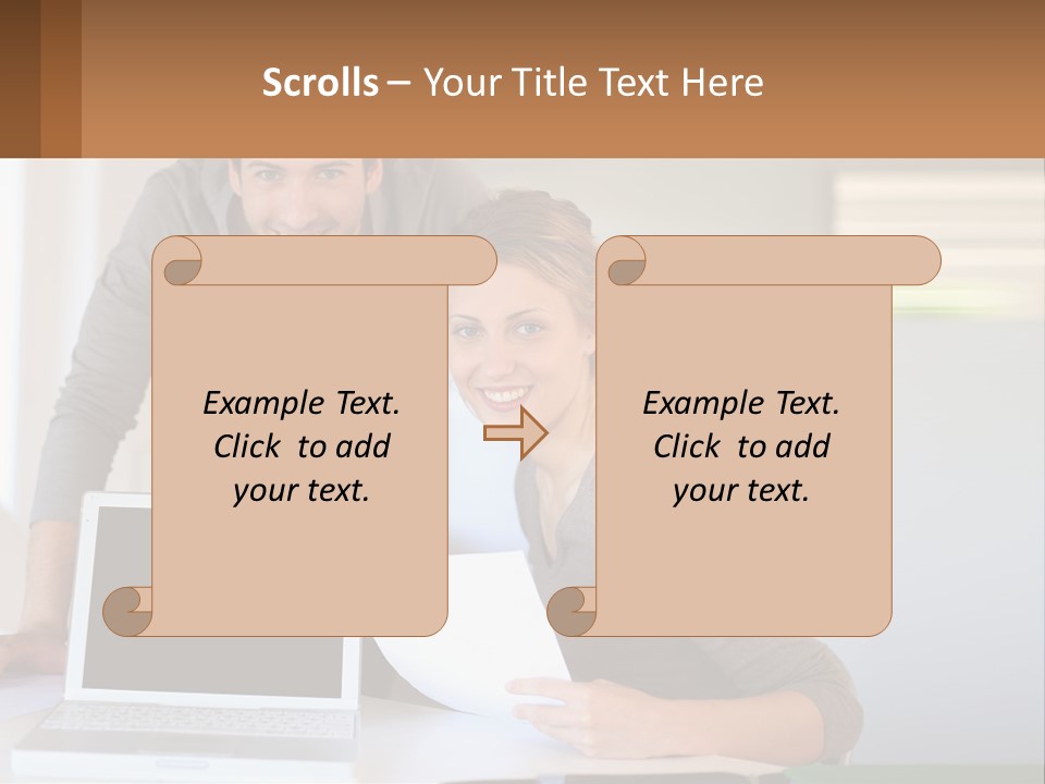 A Man And A Woman Looking At A Laptop Screen PowerPoint Template