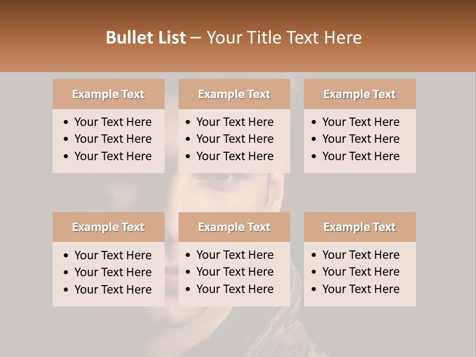 A Man In A Brown Jacket Is Looking At The Camera PowerPoint Template