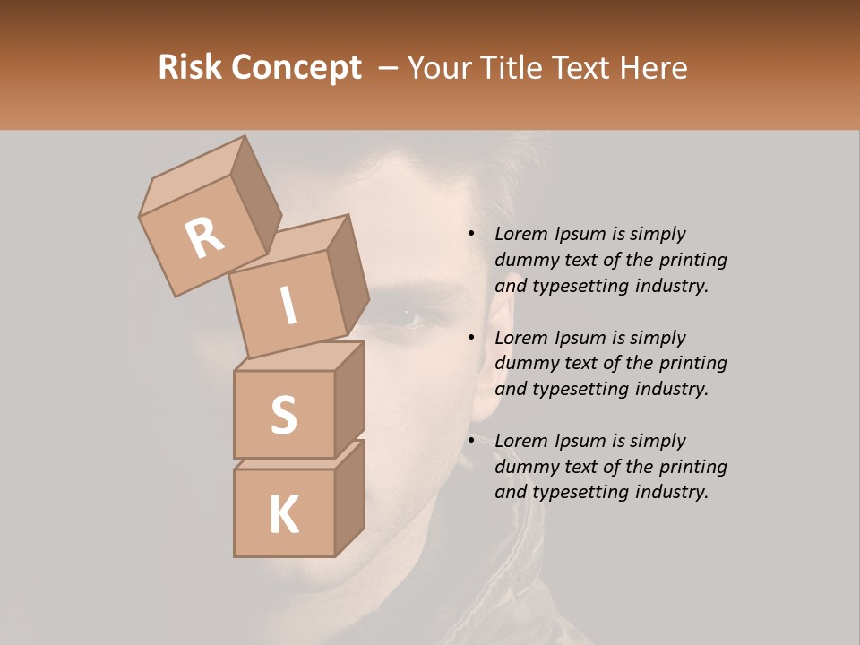 A Man In A Brown Jacket Is Looking At The Camera PowerPoint Template