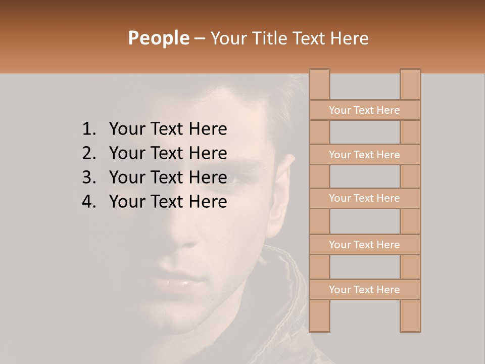 A Man In A Brown Jacket Is Looking At The Camera PowerPoint Template
