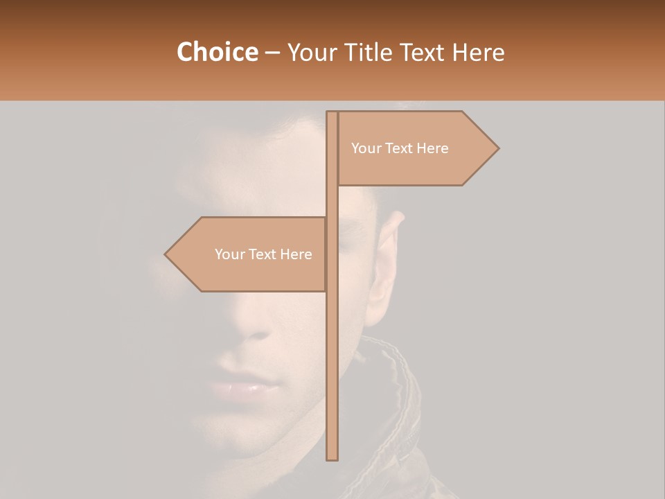 A Man In A Brown Jacket Is Looking At The Camera PowerPoint Template