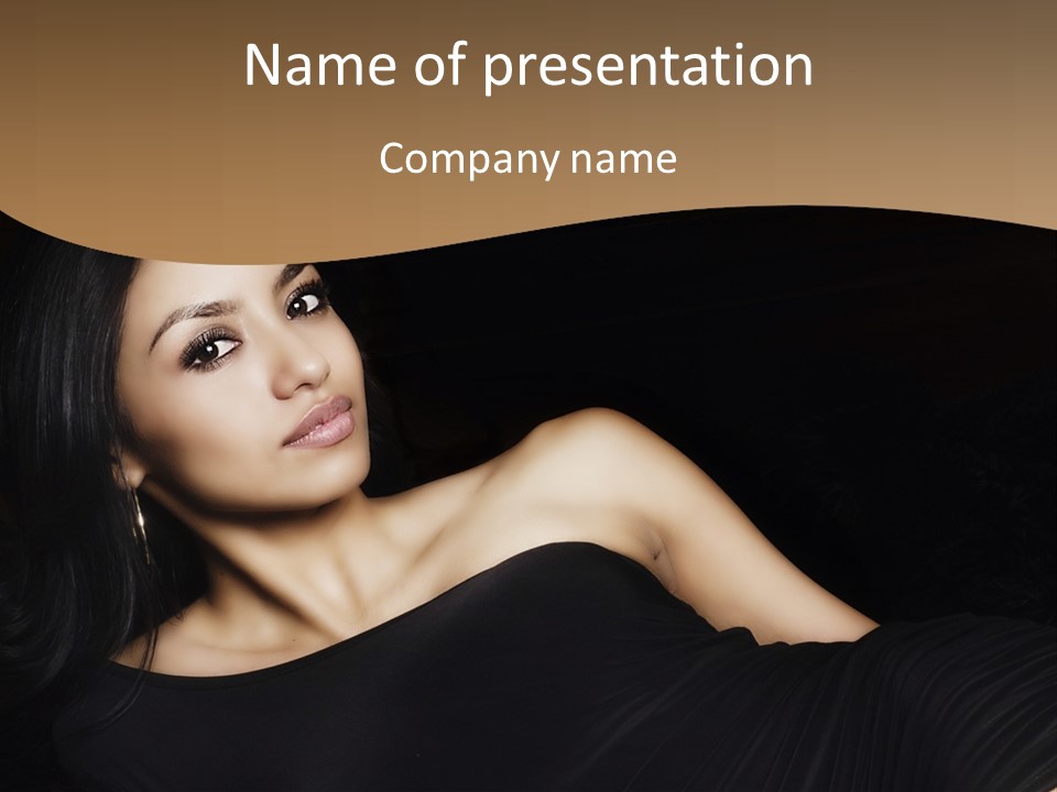 A Woman In A Black Dress Posing For A Picture PowerPoint Template