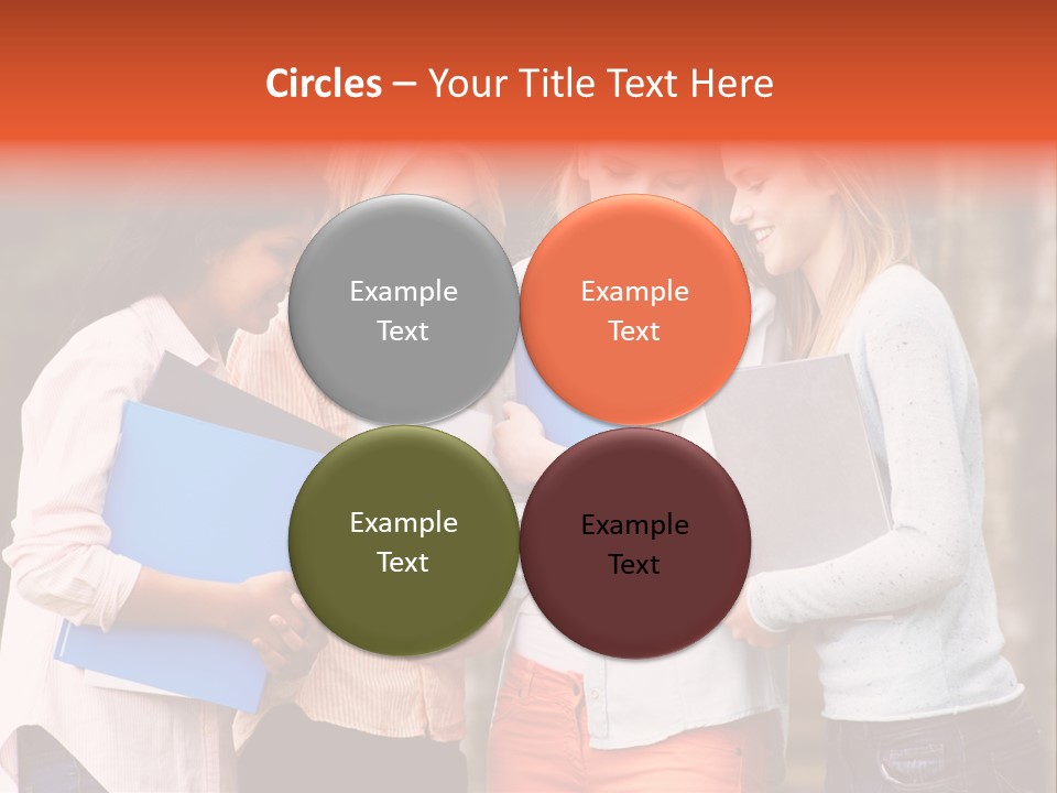 A Group Of Girls Holding Folders And Looking At A Cell Phone PowerPoint Template