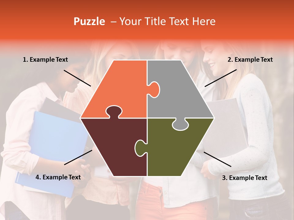 A Group Of Girls Holding Folders And Looking At A Cell Phone PowerPoint Template