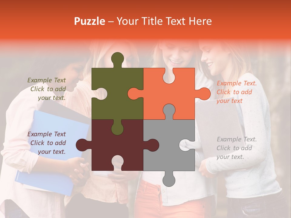 A Group Of Girls Holding Folders And Looking At A Cell Phone PowerPoint Template