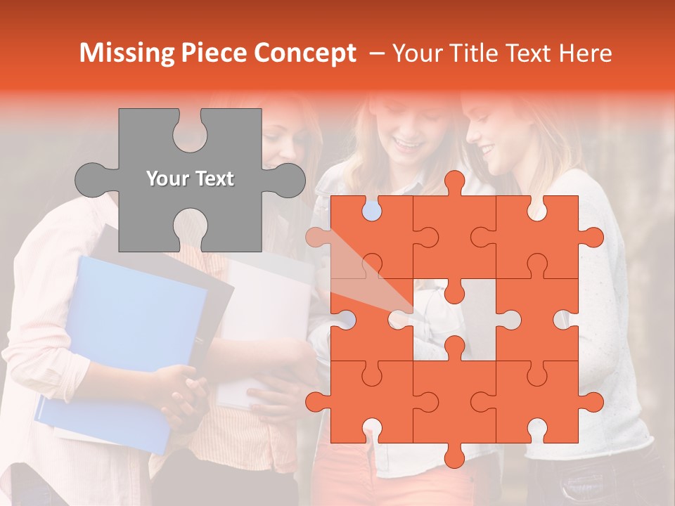 A Group Of Girls Holding Folders And Looking At A Cell Phone PowerPoint Template