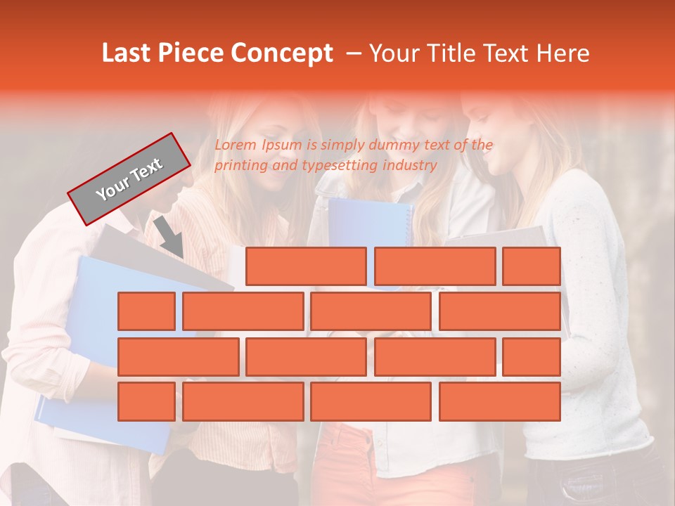 A Group Of Girls Holding Folders And Looking At A Cell Phone PowerPoint Template