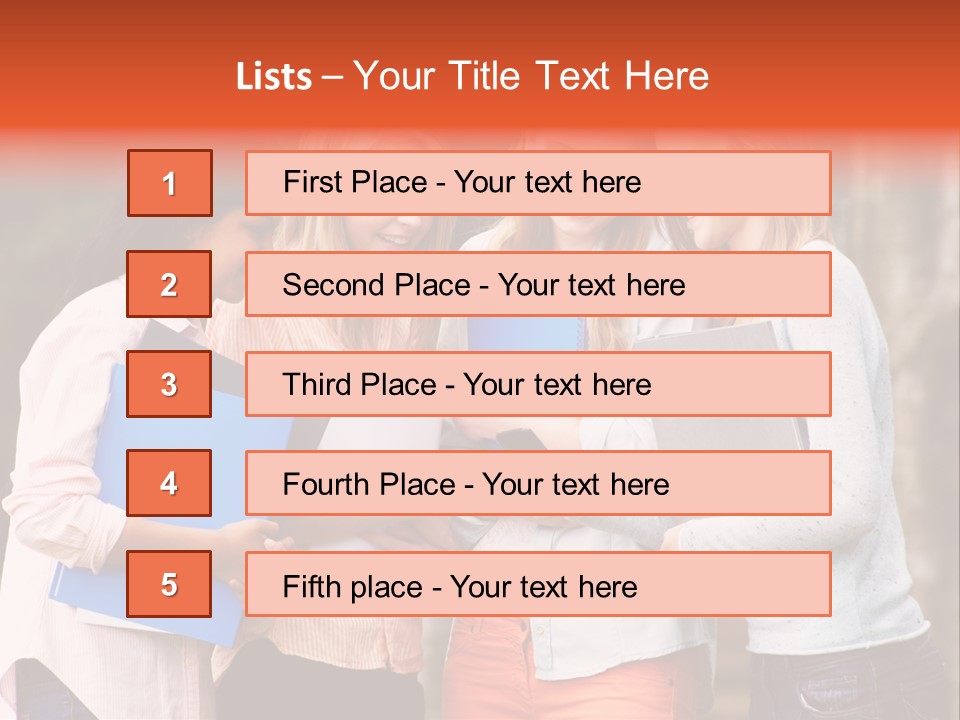 A Group Of Girls Holding Folders And Looking At A Cell Phone PowerPoint Template