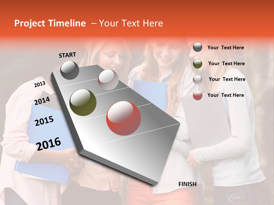 A Group Of Girls Holding Folders And Looking At A Cell Phone PowerPoint Template
