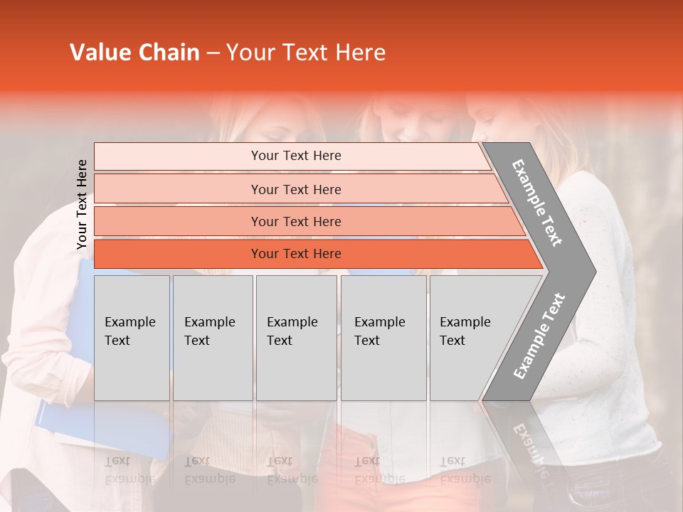 A Group Of Girls Holding Folders And Looking At A Cell Phone PowerPoint Template