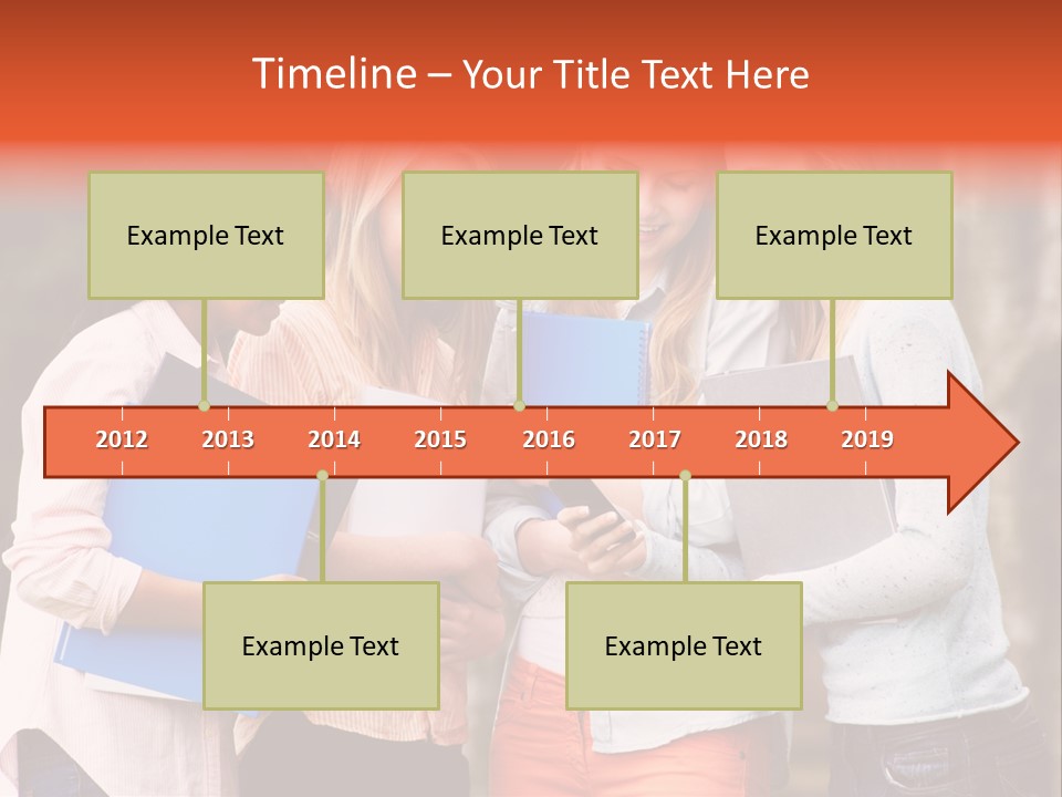 A Group Of Girls Holding Folders And Looking At A Cell Phone PowerPoint Template