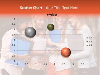 A Group Of Girls Holding Folders And Looking At A Cell Phone PowerPoint Template