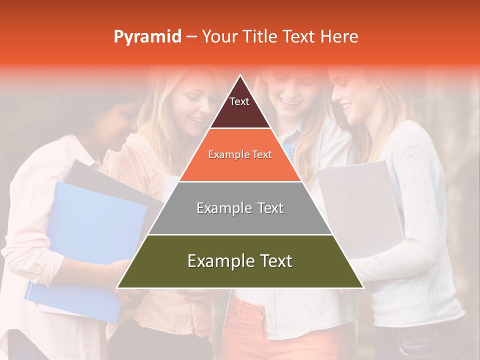 A Group Of Girls Holding Folders And Looking At A Cell Phone PowerPoint Template