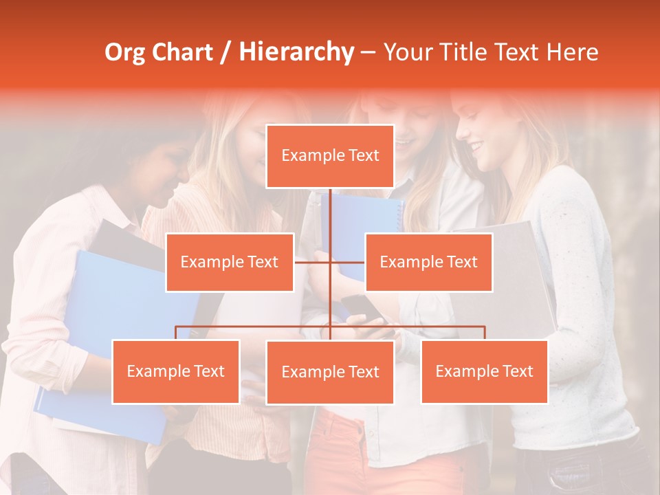 A Group Of Girls Holding Folders And Looking At A Cell Phone PowerPoint Template
