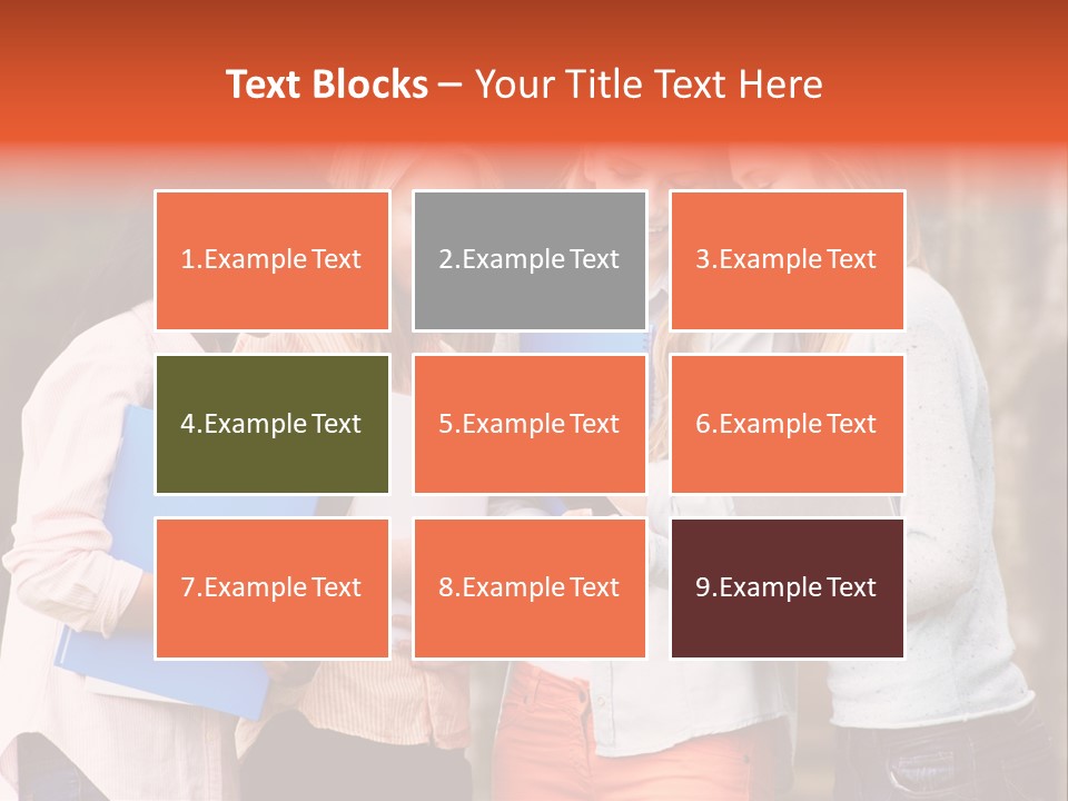 A Group Of Girls Holding Folders And Looking At A Cell Phone PowerPoint Template