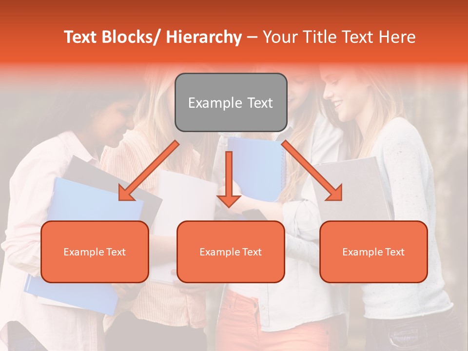 A Group Of Girls Holding Folders And Looking At A Cell Phone PowerPoint Template