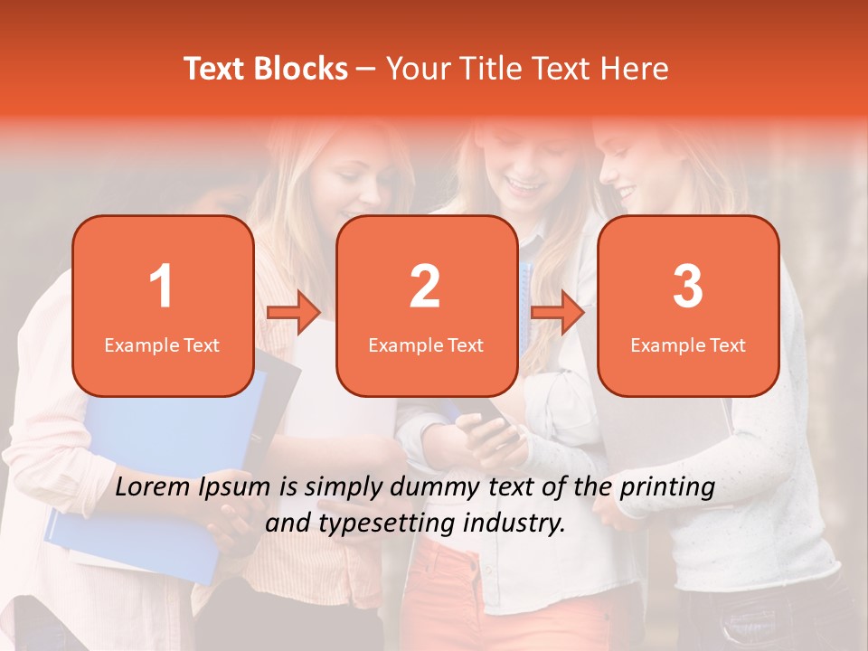 A Group Of Girls Holding Folders And Looking At A Cell Phone PowerPoint Template