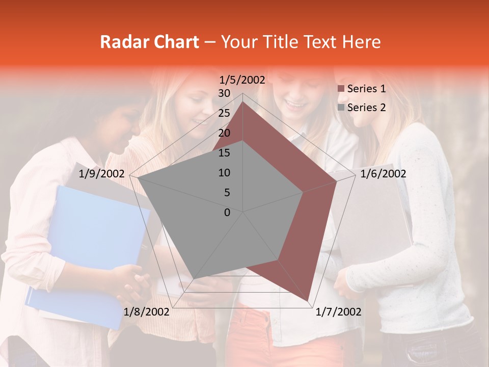 A Group Of Girls Holding Folders And Looking At A Cell Phone PowerPoint Template