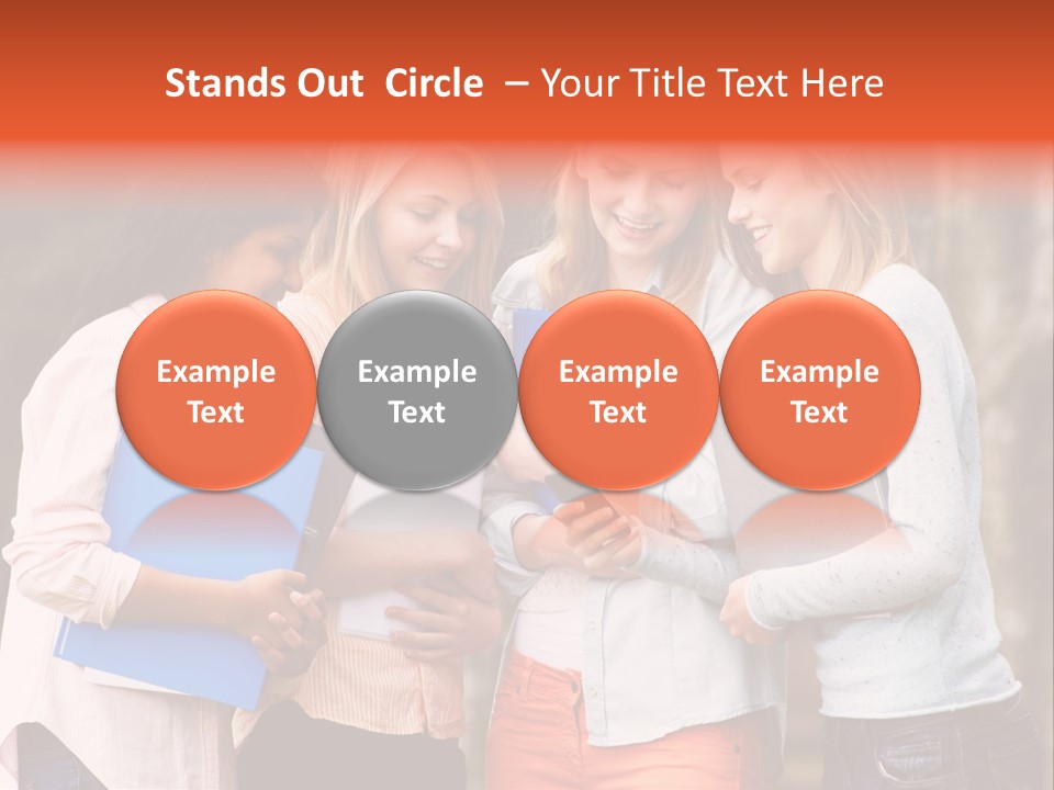 A Group Of Girls Holding Folders And Looking At A Cell Phone PowerPoint Template