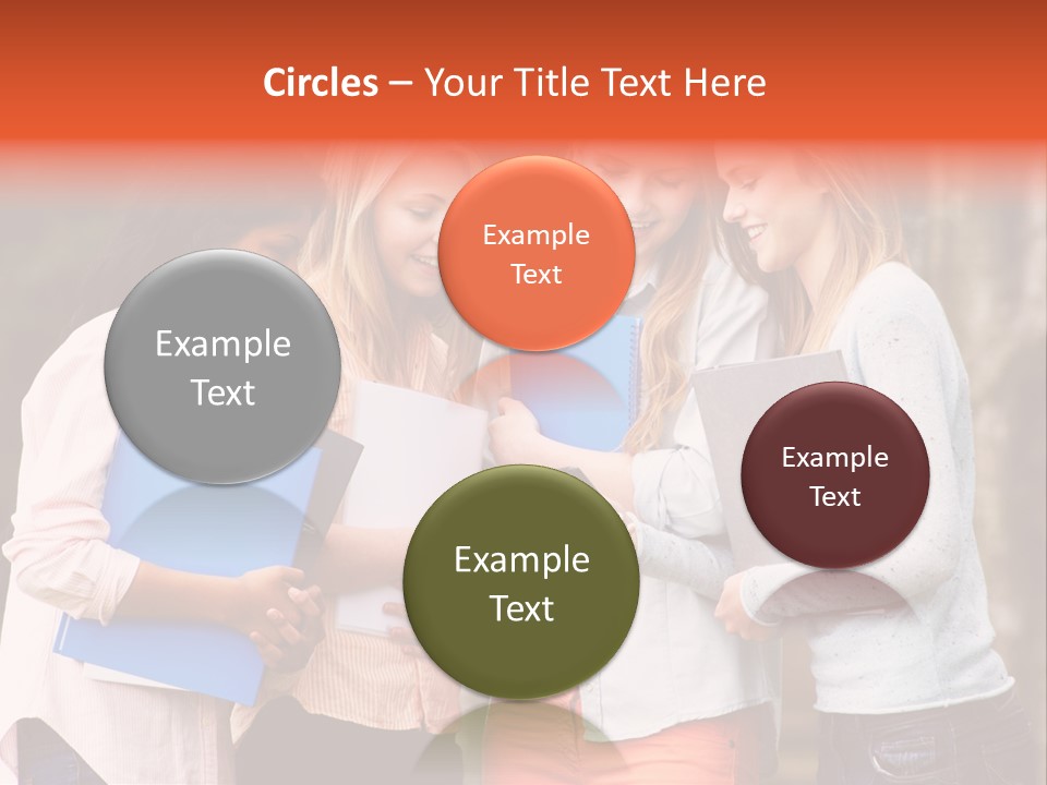 A Group Of Girls Holding Folders And Looking At A Cell Phone PowerPoint Template