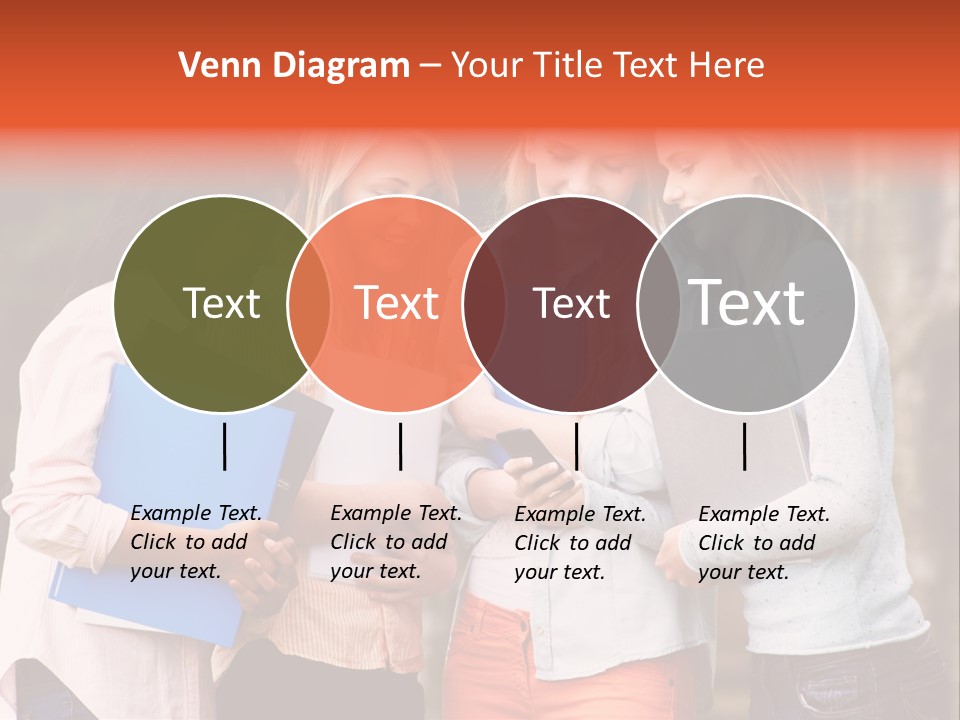 A Group Of Girls Holding Folders And Looking At A Cell Phone PowerPoint Template