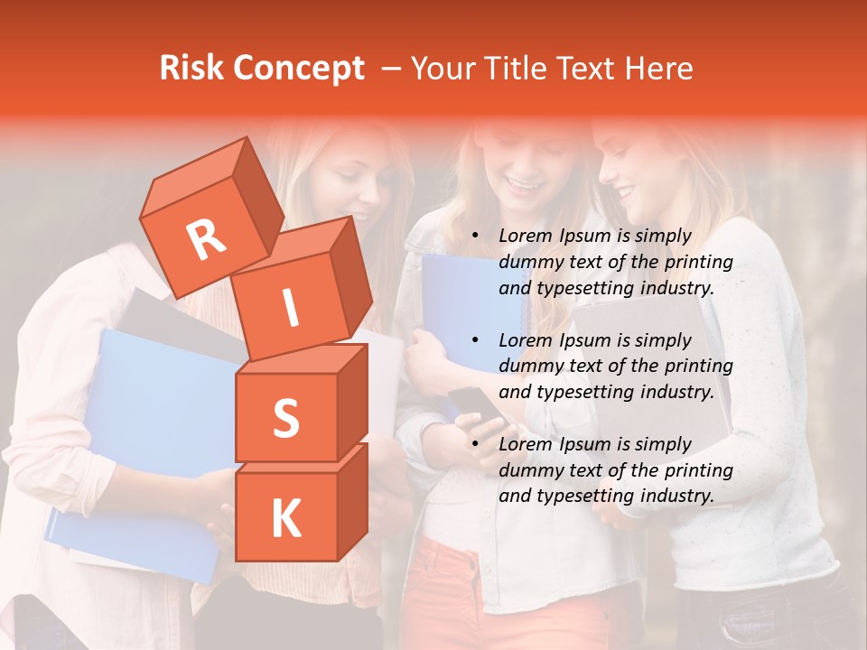 A Group Of Girls Holding Folders And Looking At A Cell Phone PowerPoint Template