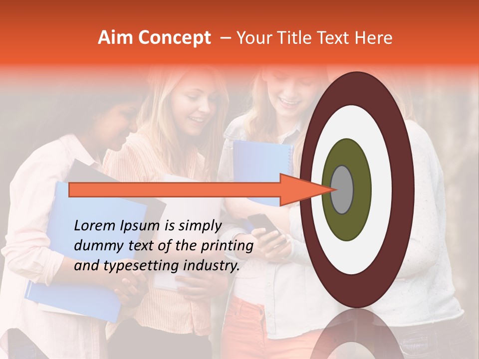 A Group Of Girls Holding Folders And Looking At A Cell Phone PowerPoint Template