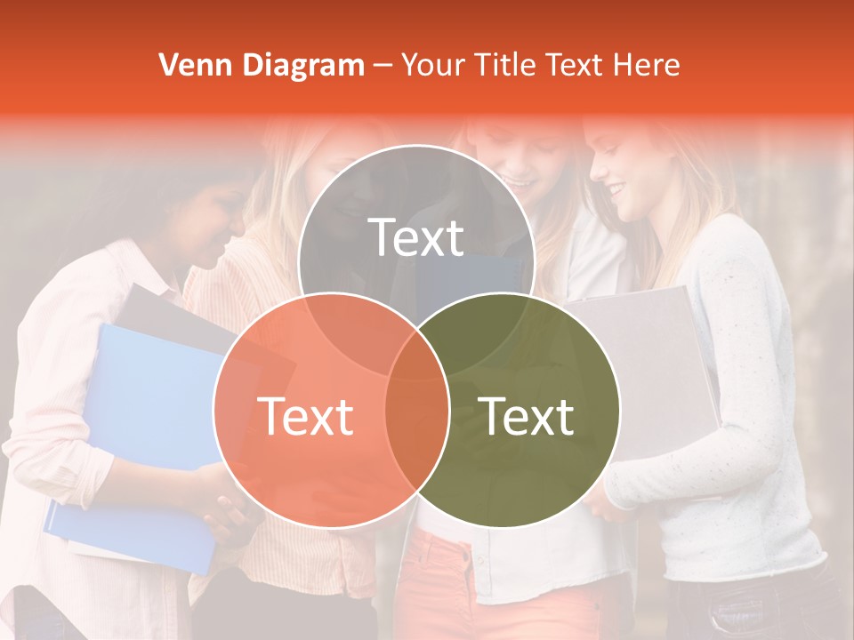 A Group Of Girls Holding Folders And Looking At A Cell Phone PowerPoint Template