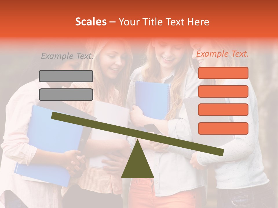 A Group Of Girls Holding Folders And Looking At A Cell Phone PowerPoint Template