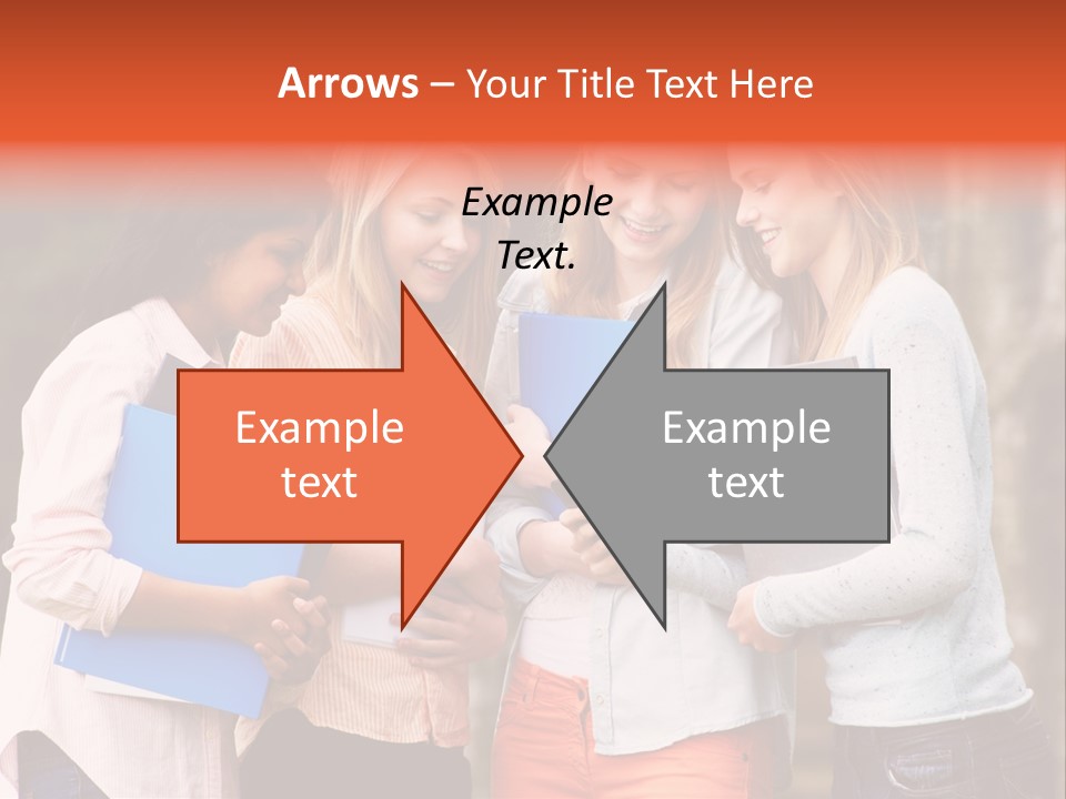 A Group Of Girls Holding Folders And Looking At A Cell Phone PowerPoint Template