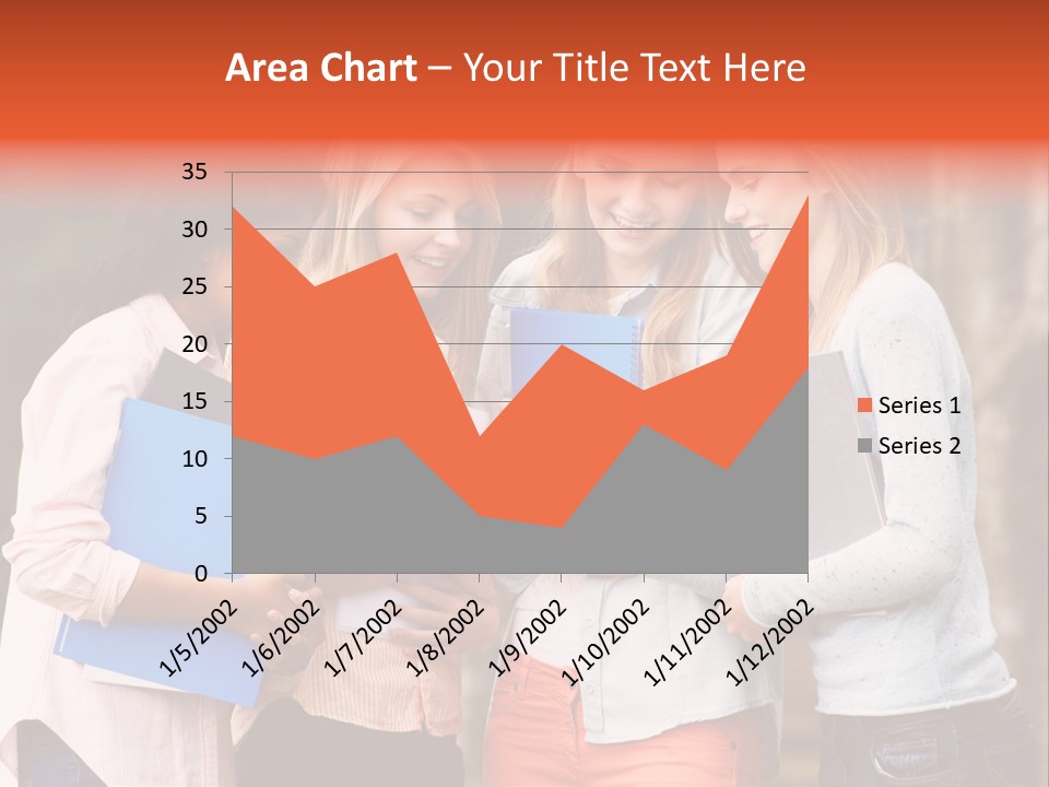 A Group Of Girls Holding Folders And Looking At A Cell Phone PowerPoint Template