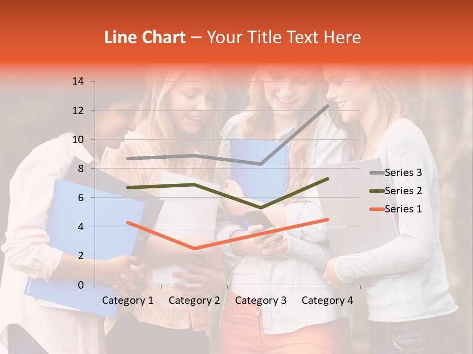 A Group Of Girls Holding Folders And Looking At A Cell Phone PowerPoint Template