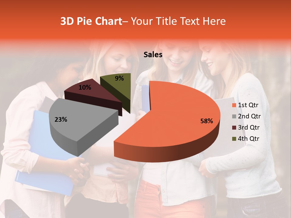 A Group Of Girls Holding Folders And Looking At A Cell Phone PowerPoint Template