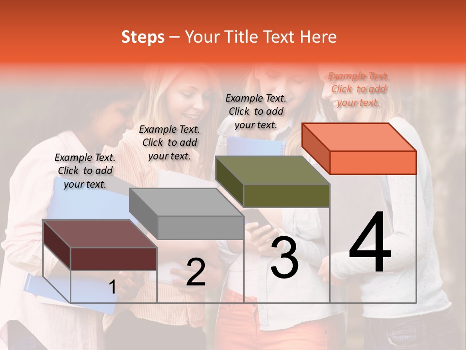 A Group Of Girls Holding Folders And Looking At A Cell Phone PowerPoint Template