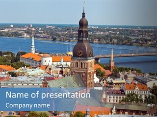 A View Of A City With A Bridge In The Background PowerPoint Template