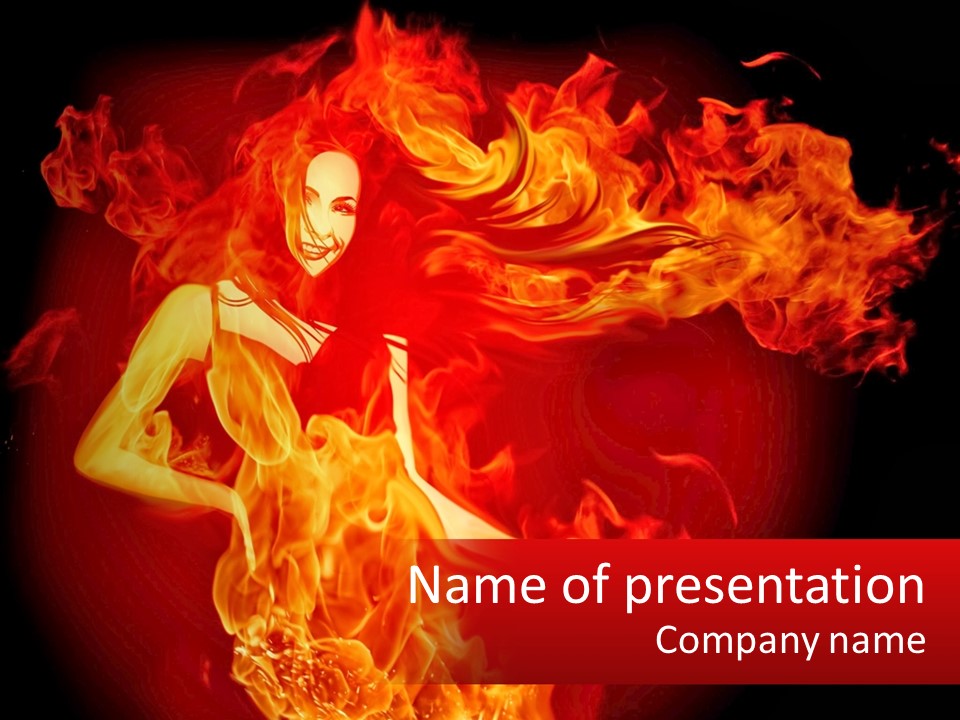 A Woman In Fire With A Red Background PowerPoint Template