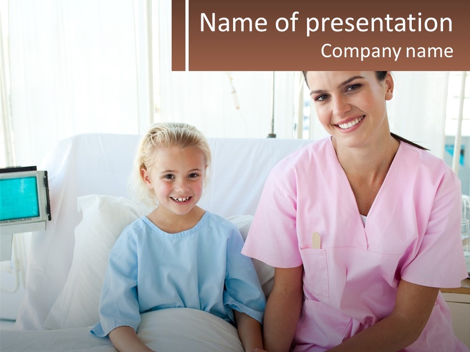 A Woman And A Little Girl Sitting On A Hospital Bed PowerPoint Template