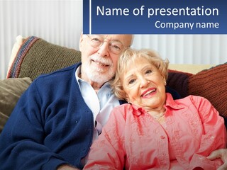 A Man And Woman Sitting On A Couch Together PowerPoint Template