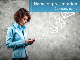A Woman Holding A Cell Phone In Her Hands PowerPoint Template