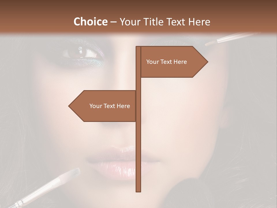 A Woman With Makeup Brushes On Her Face PowerPoint Template